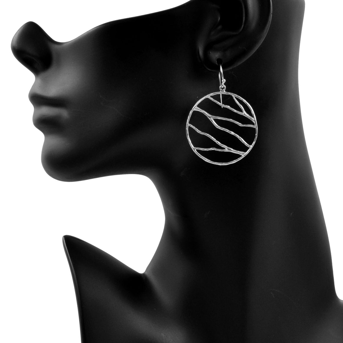 Intricate Branches Circle Earrings - Platinum Silver