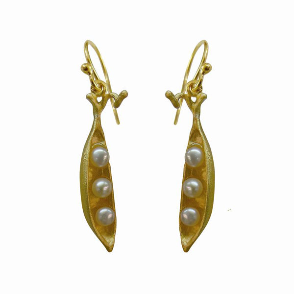 Peapod Earrings (3 Pearls) - 24K Gold Plated