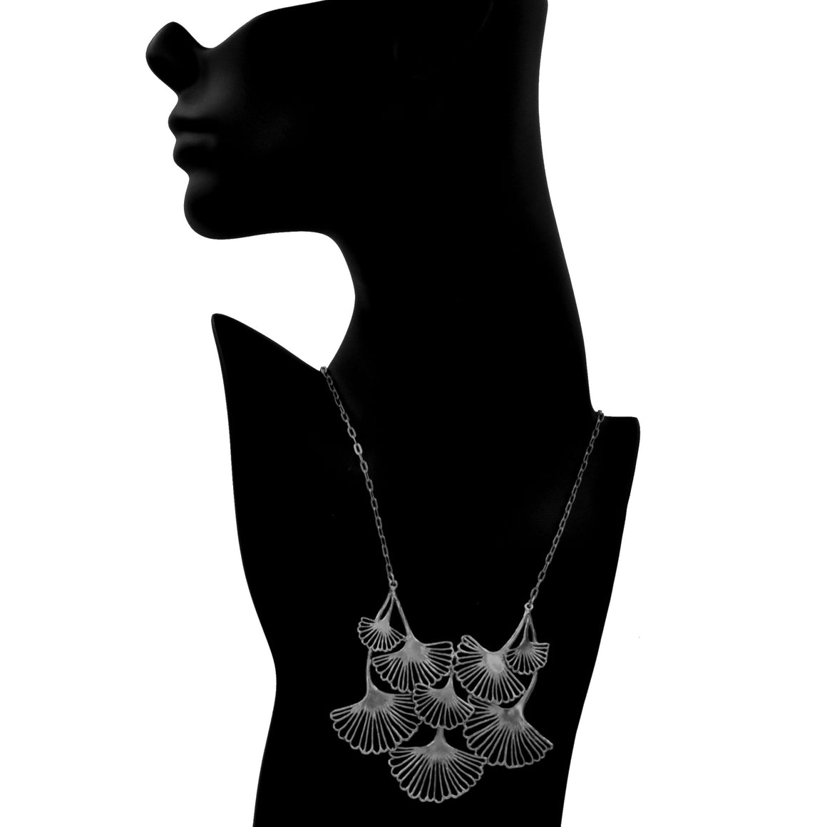 Ginkgo Cascading Leaf Collar Necklace - Platinum Silver