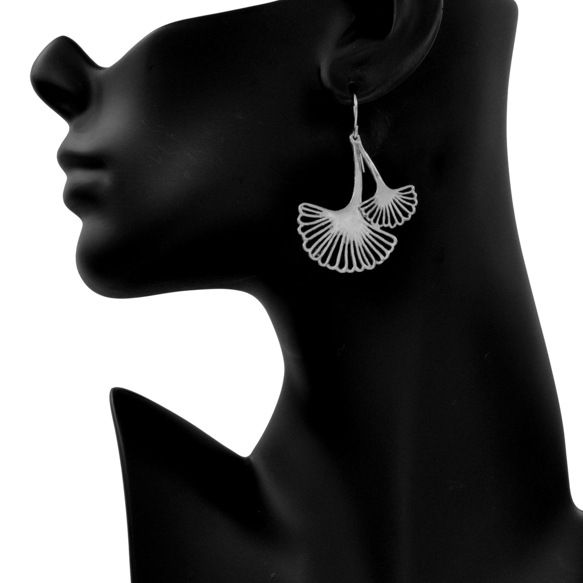 Ginkgo Cascading Leaf Earrings - Platinum Silver