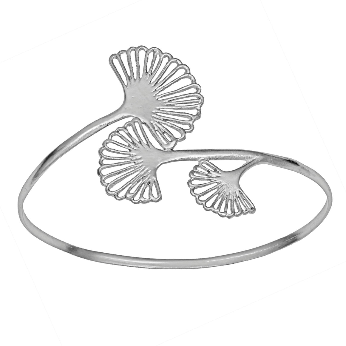 Ginkgo Triple Leaf Bangle Bracelet - Platinum Silver