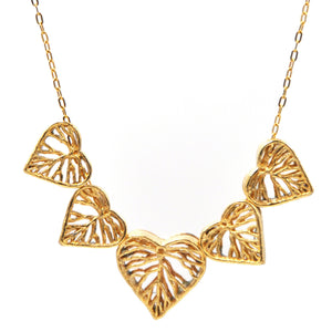 Heart Leaf Dimensional Necklace (Five Hearts) - 24K Gold Plated
