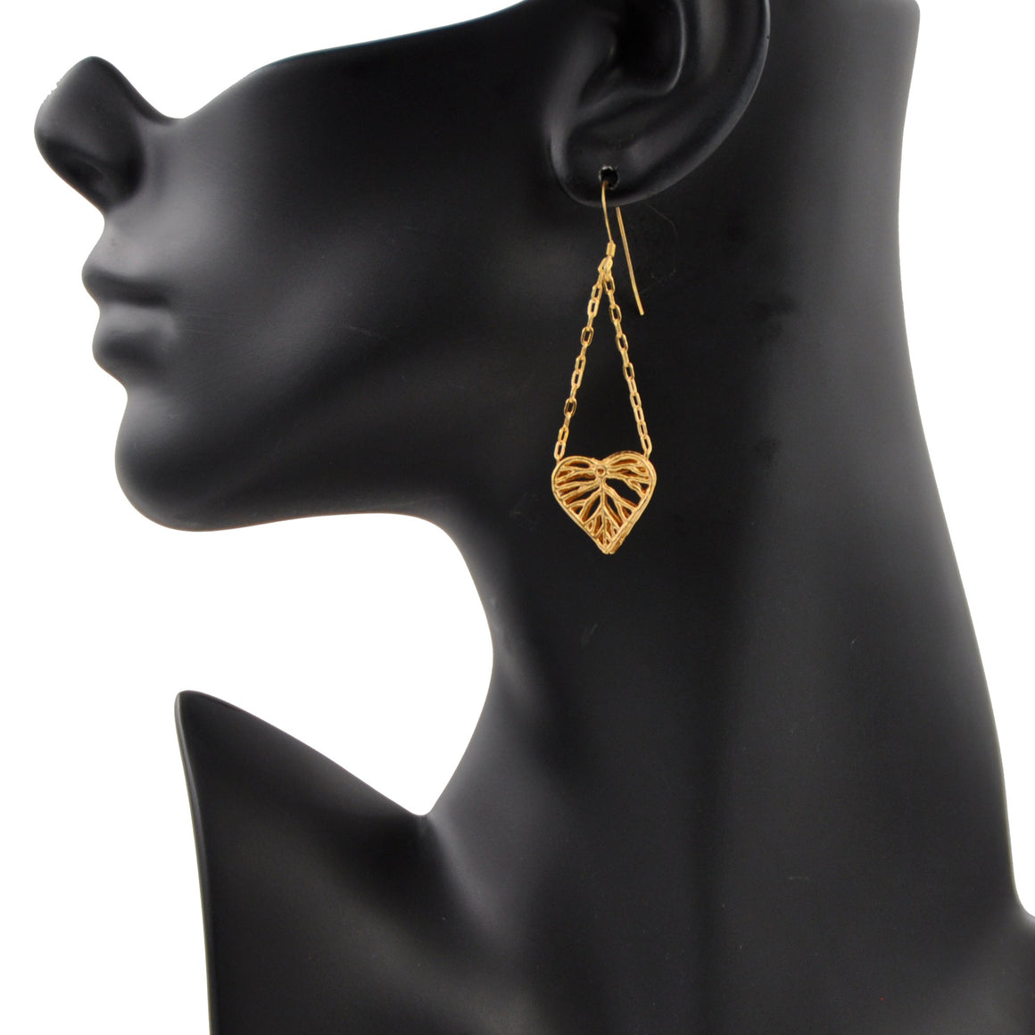 Heart Leaf Dimensional Dangling Earrings (Petite) - 24K Gold Plated