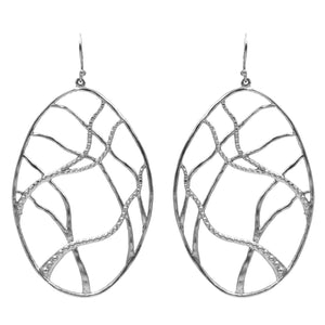 Intricate Branches Oval Earrings - Platinum Silver