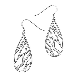 Intricate Branches Teardrop Earrings - Platinum Silver