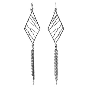 Intricate Branches Diamond Fringe Earrings - Platinum Silver