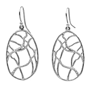 Intricate Branches Oval Earrings (Petite) - Platinum Silver