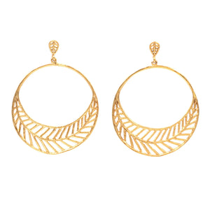 Chevron Leaf Circle Earrings (Post) - 24K Gold Plated