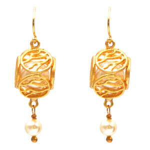 Caged Pearl Ball Earrings - 24K Gold Plated
