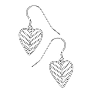 Chevron Leaf Heart Earrings - Platinum Silver