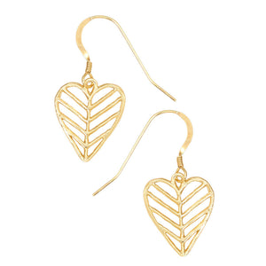 Chevron Leaf Heart Earrings - 24K Gold Plated