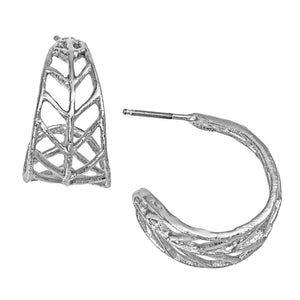 Chevron Leaf Hoop Earrings (Petite) - Platinum Silver