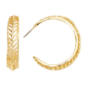 Chevron Leaf Hoop Earrings - 24K Gold Plated
