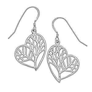 Tree of Life Heart Earrings - Platinum Silver