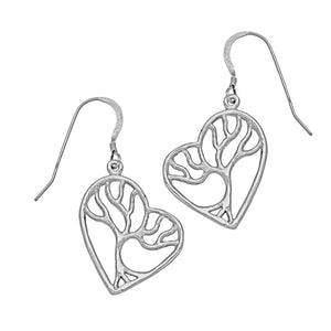 Tree of Life Enchanted Heart Earrings - Platinum Silver