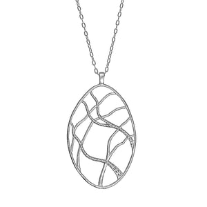 Intricate Branches Oval Necklace - Platinum Silver