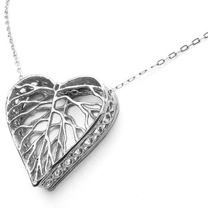 Heart Leaf Dimensional Necklace (Large) - Platinum Silver