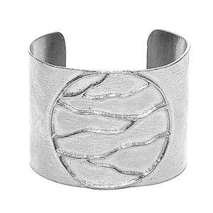 Intricate Branches Solid Disk Cuff - Platinum Silver