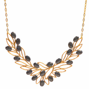 Olive Branch Olives and Leaves Collar Necklace - 24K Gold Plated