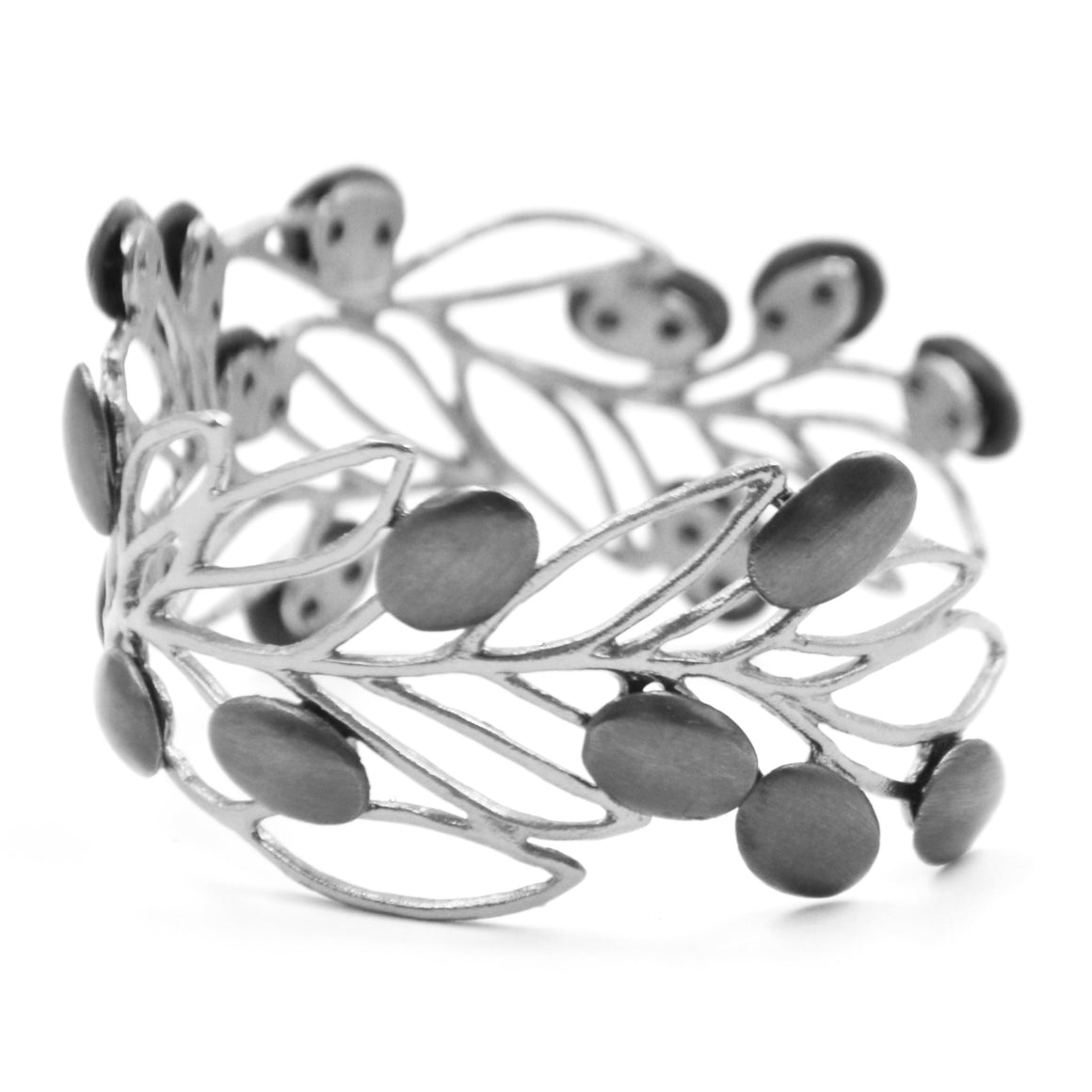 Olive Branch Olives and Leaves Cuff - Platinum Silver