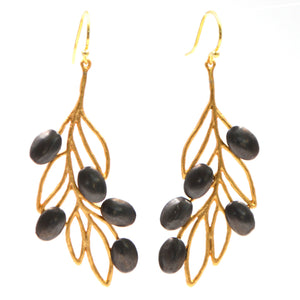 Olive Branch Olives and Leaves Earrings - 24K Gold Plated
