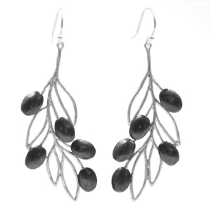 Olive Branch Olives and Leaves Earrings - Platinum Silver