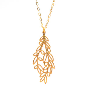 Olive Branch Pendant Necklace - 24K Gold Plated