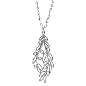 Olive Branch Pendant Necklace - Platinum Silver
