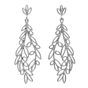 Olive Branch Post Earrings - Platinum Silver