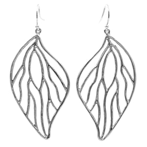Open Leaf Earrings (Large) - Platinum Silver