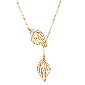 Open Leaf Lariat Y Necklace - 24K Gold Plated