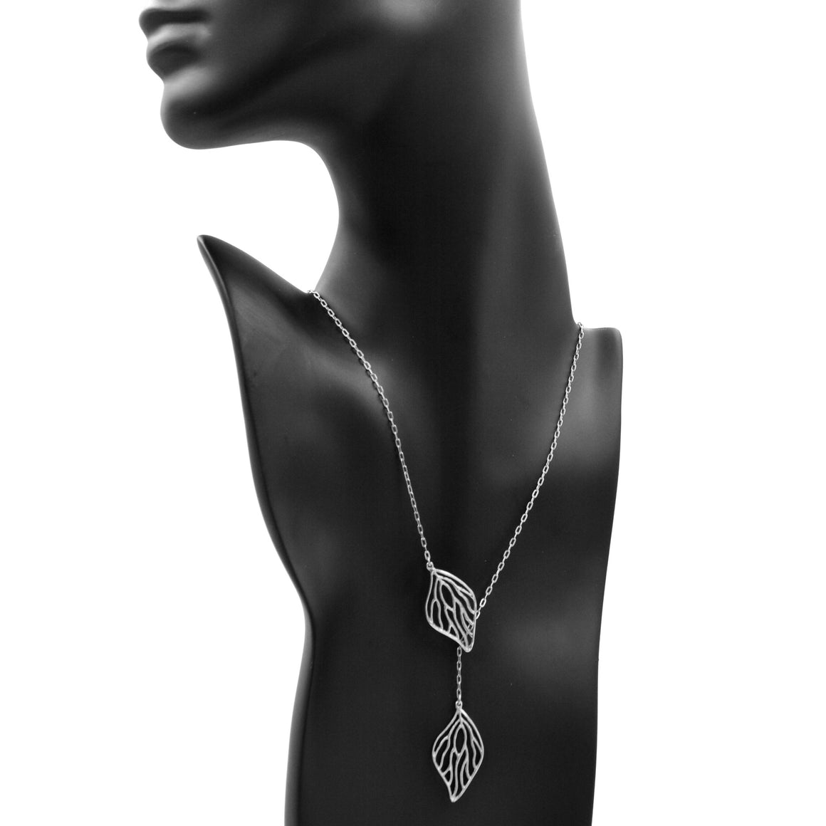 Open Leaf Lariat Y Necklace - Platinum Silver