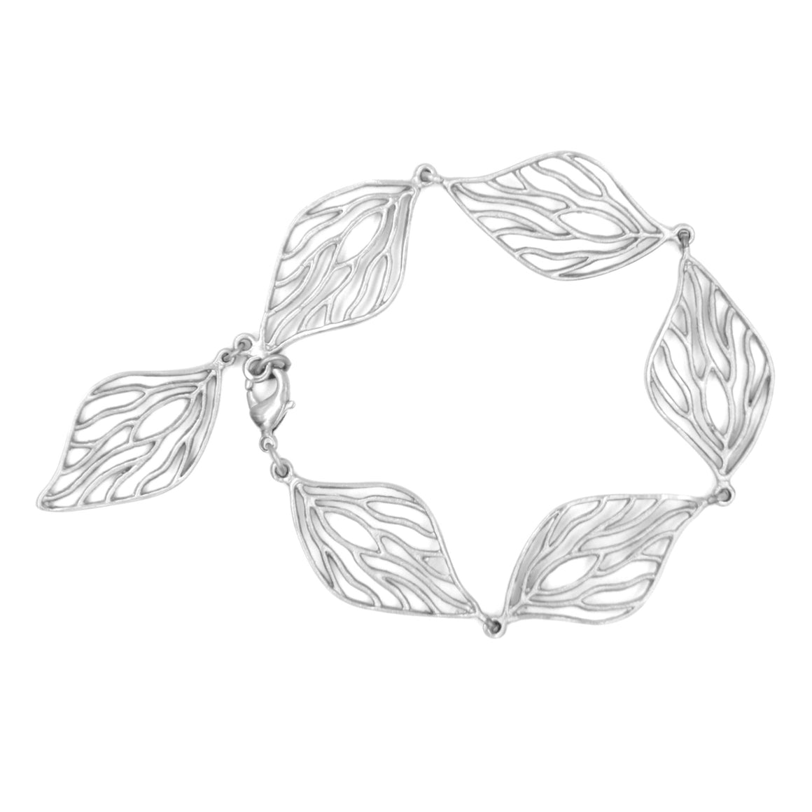 Open Leaf Link Bracelet - Platinum Silver