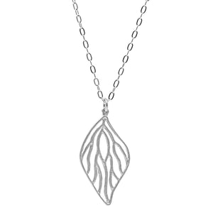 Open Leaf Pendant Necklace - Platinum Silver