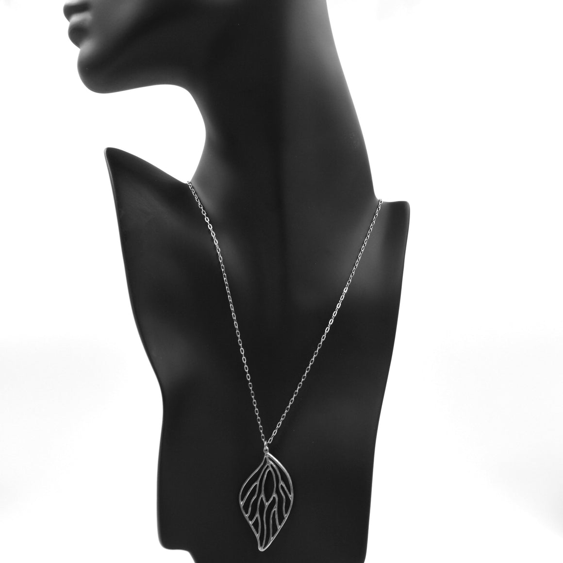 Open Leaf Pendant Necklace (Large) - Platinum Silver