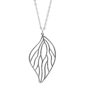 Open Leaf Pendant Necklace (Large) - Platinum Silver