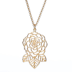 Rose and Leaves Necklace - 24K Gold Plated