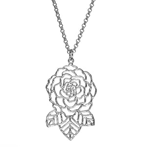 Rose and Leaves Necklace - Platinum Silver