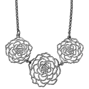 Rose Three Blooms Necklace - Platinum Silver
