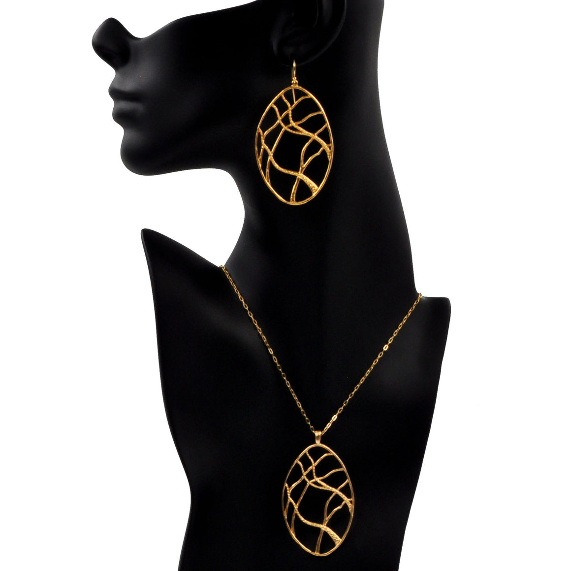 Intricate Branches Oval Necklace - 24K Gold Plated