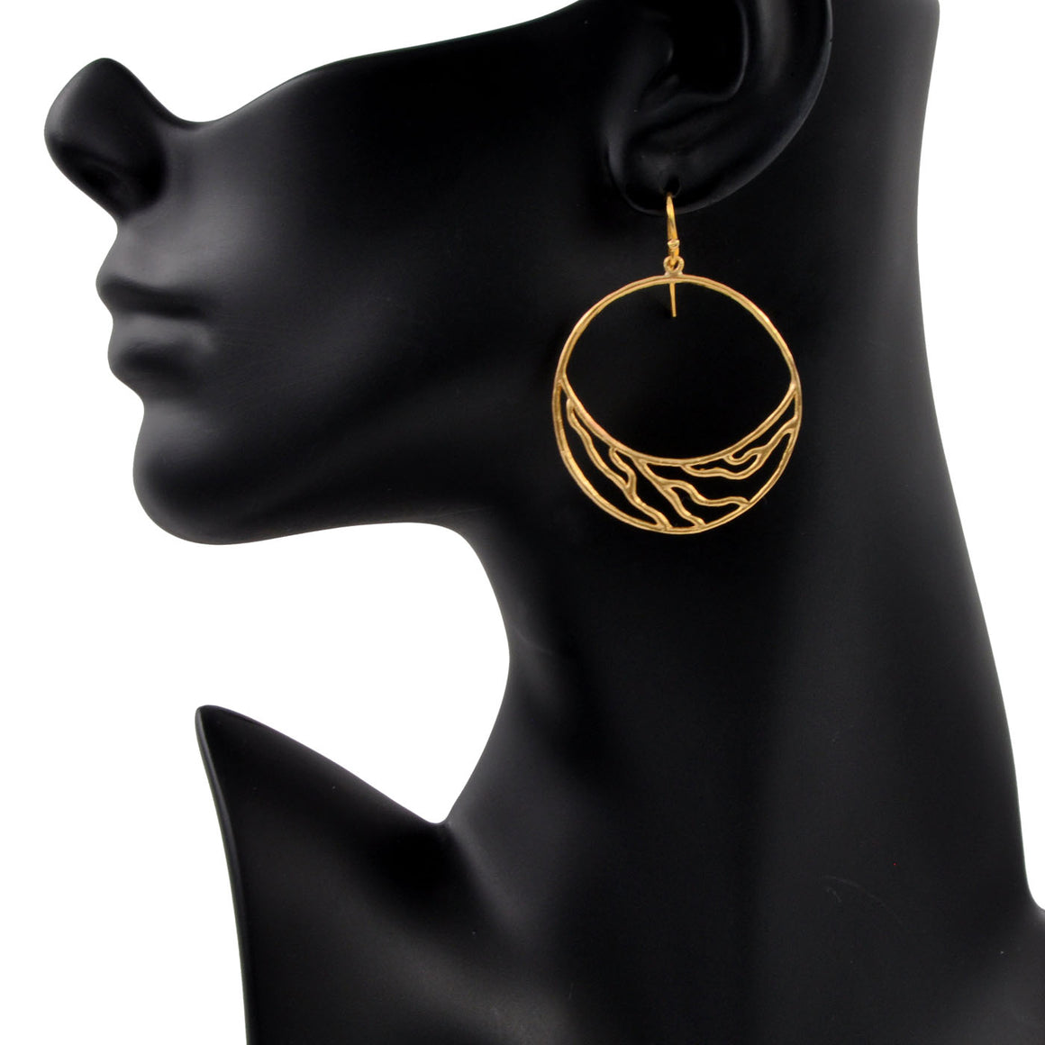 Intricate Branches Crescent Hoop Earrings - 24K Gold Plated