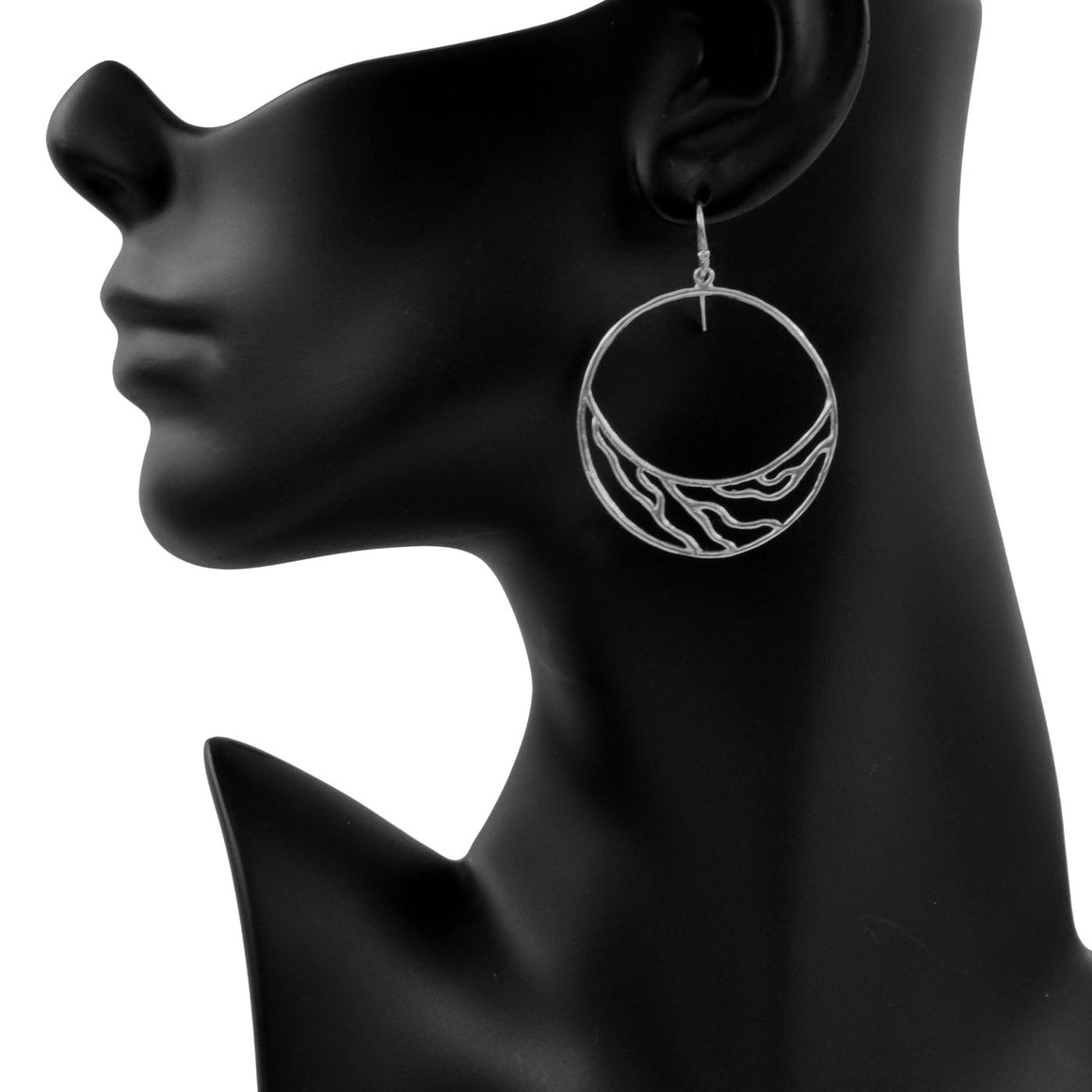 Intricate Branches Crescent Hoop Earrings - Platinum Silver
