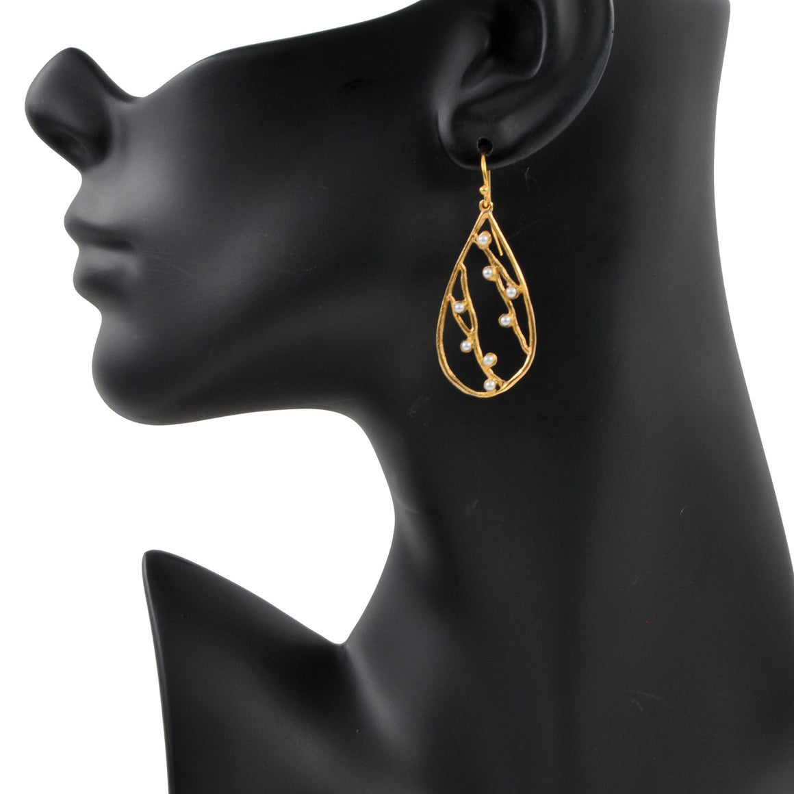 Intricate Branches Pearl Earrings - 24K Gold Plated