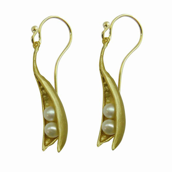 Peapod Earrings (2 Pearls) - 24K Gold Plated