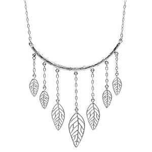 Birch Leaf Collar Necklace - Platinum Silver