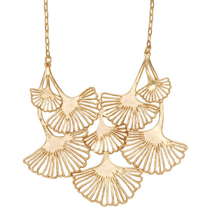 Ginkgo Cascading Leaf Collar Necklace - 24K Gold Plated