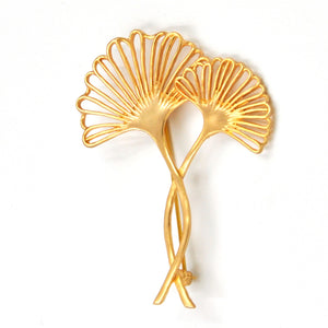 Ginkgo Two-Leaf Pin - 24K Gold Plated