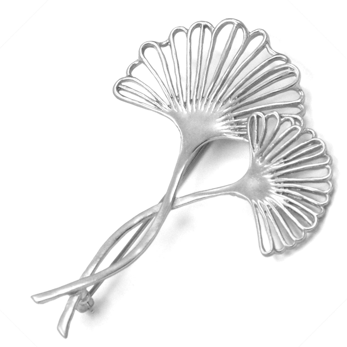 Ginkgo Two-Leaf Pin - Platinum Silver