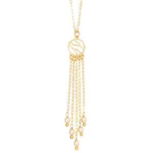 Glamorous Fringe Circle Necklace with Pearls - 24K Gold Plated