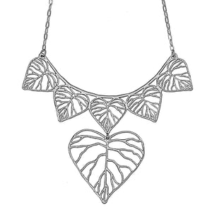 Heart Leaf Collar Necklace - Platinum Silver